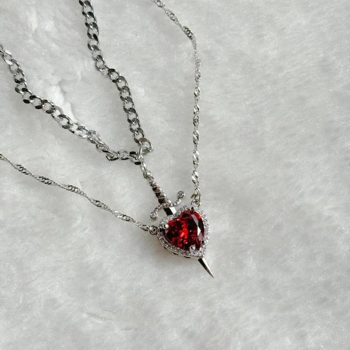 Heart & Sword Promise Necklace His / Her Set